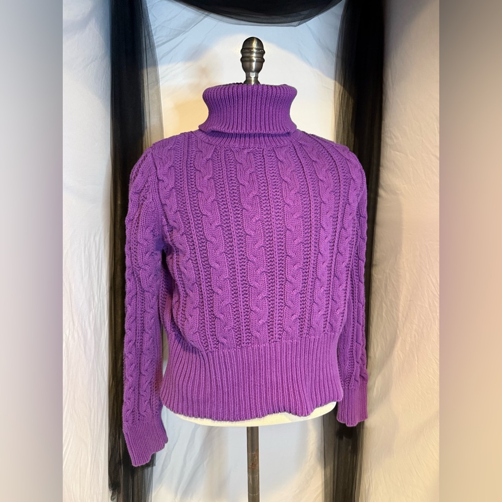 Moda International Violet Cable Knit Turtleneck Sweater